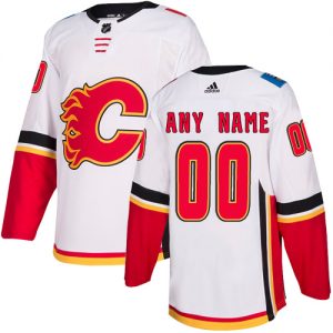 Mænd NHL Calgary Flames Trøje Tilpasset Adidas Udebane Hvid Authentic
