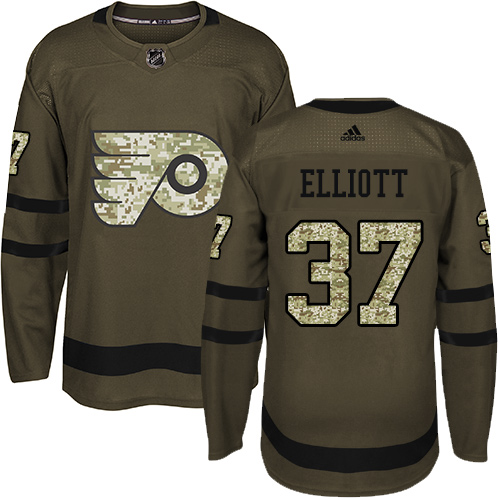 NHL Philadelphia Flyers Trøje 37 Brian Elliott Authentic Grøn Adidas Salute to Service – billige NHL trøjer,dansk ishockey trøje,Tilpasset ishockey trøje